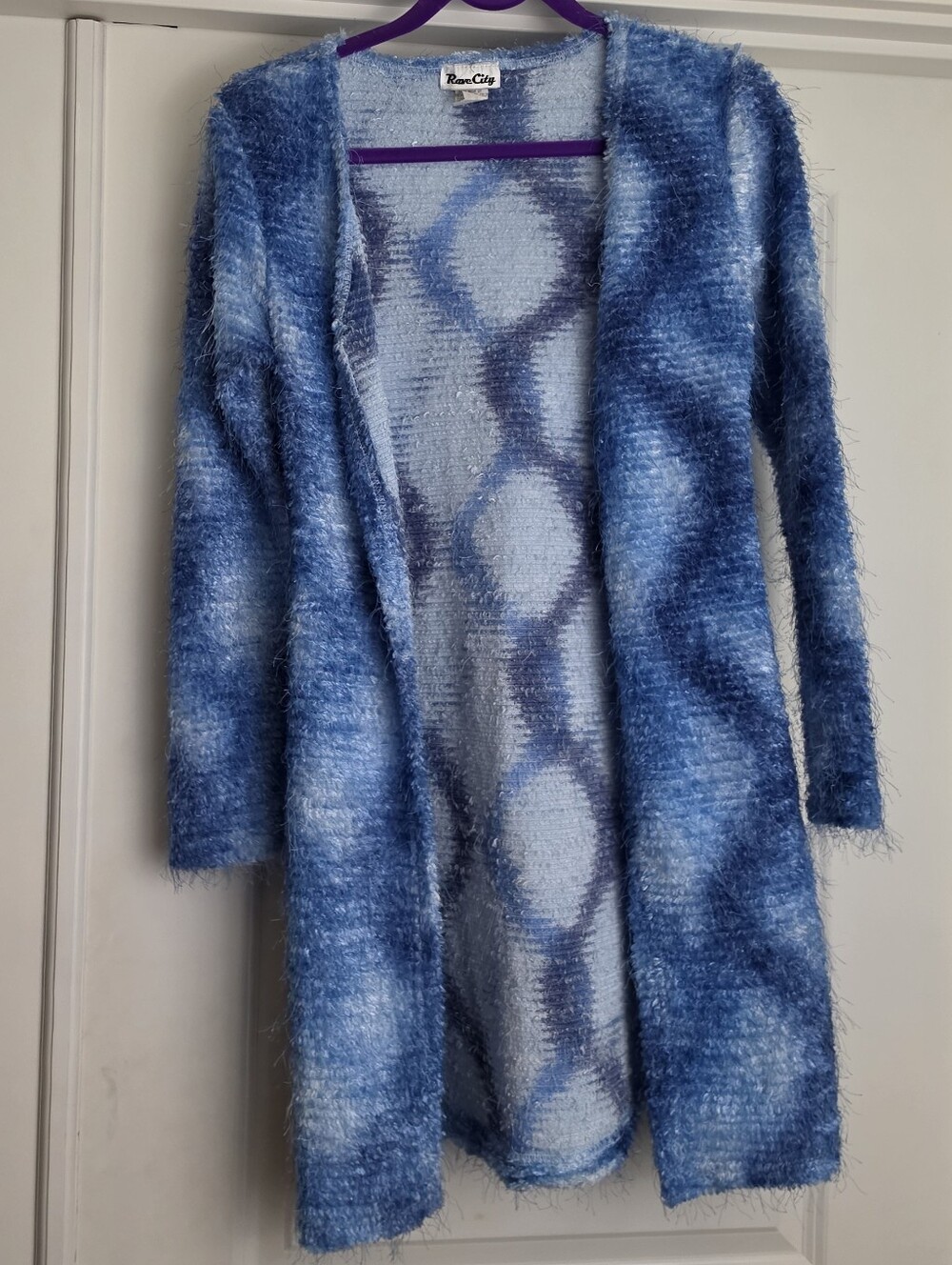 Rave City Blue Open-Front Fuzzy Cardigan Sweater